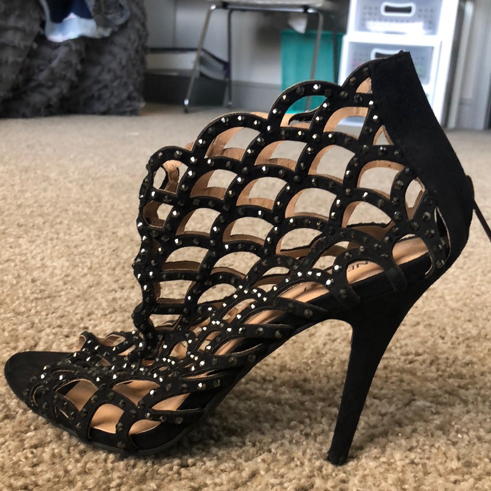 Sparkly black ankle heels